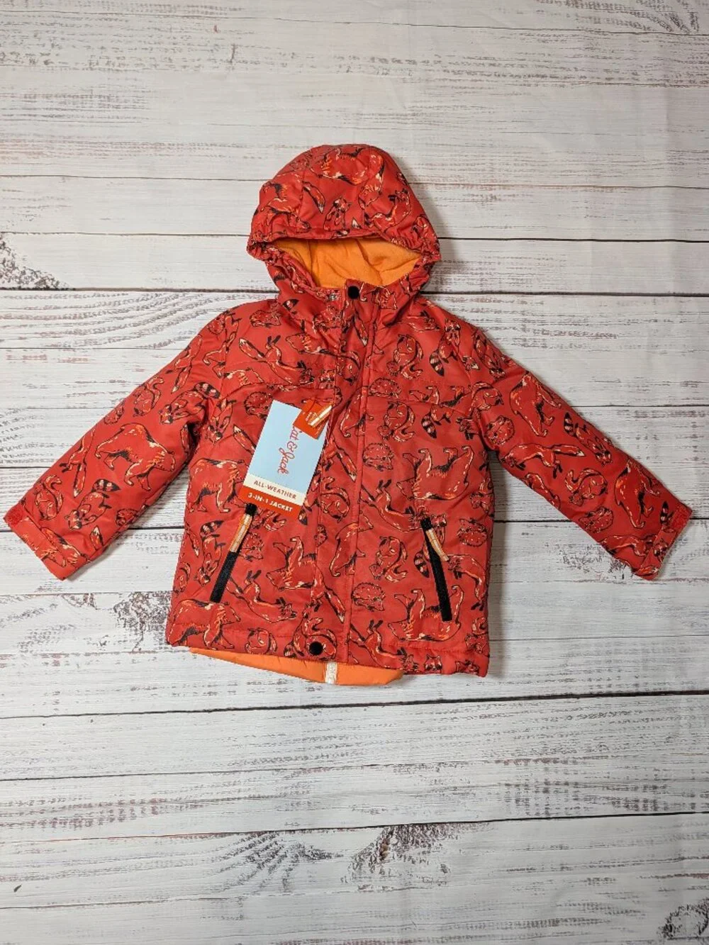 Cat & Jack Boys 4T 3-in-1 Systems Jacket Orange Animal Print Winter Coat
